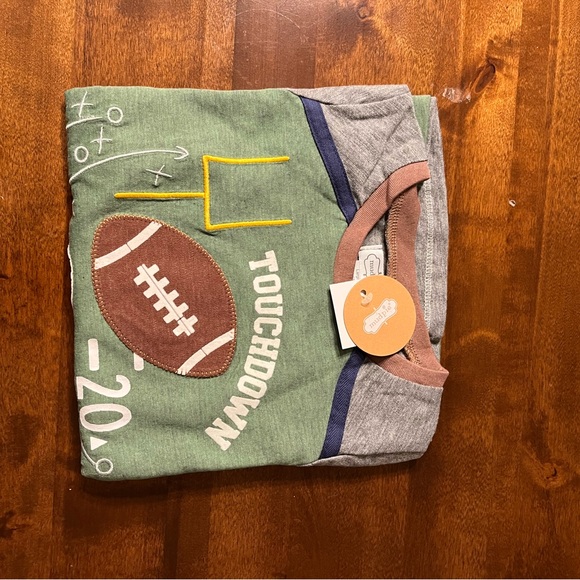 Green Long Sleeve Tee with Football Graphic and Gray Sleeves - Picture 4 of 5